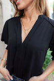 Solid Color Half Sleeve V Neck Blouse