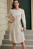 Twist Front Tie Back Long Sleeve Satin Dress