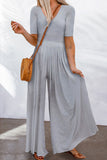 Short Sleeve Bodice Flowy Wide Leg Jumpsuit