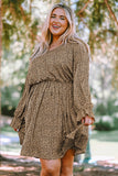 Plus Size Ruffled Long Sleeve Animal Spotted Print Dress