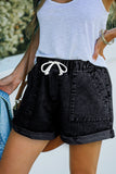 Short en denim taille haute avec cordon de serrage et poches gris