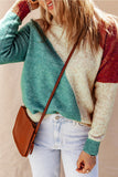 Colorblock Ribbed Trim Round Neck Sweater