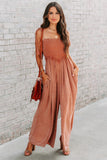 Retro Washed Spaghetti Straps Smocked Wide Leg Jumpsuit