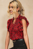 Floral Print Tiered Flutter Sleeve V Neck Top