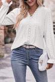 Lace Eyelet Flounce Sleeve V-Neck Blouse