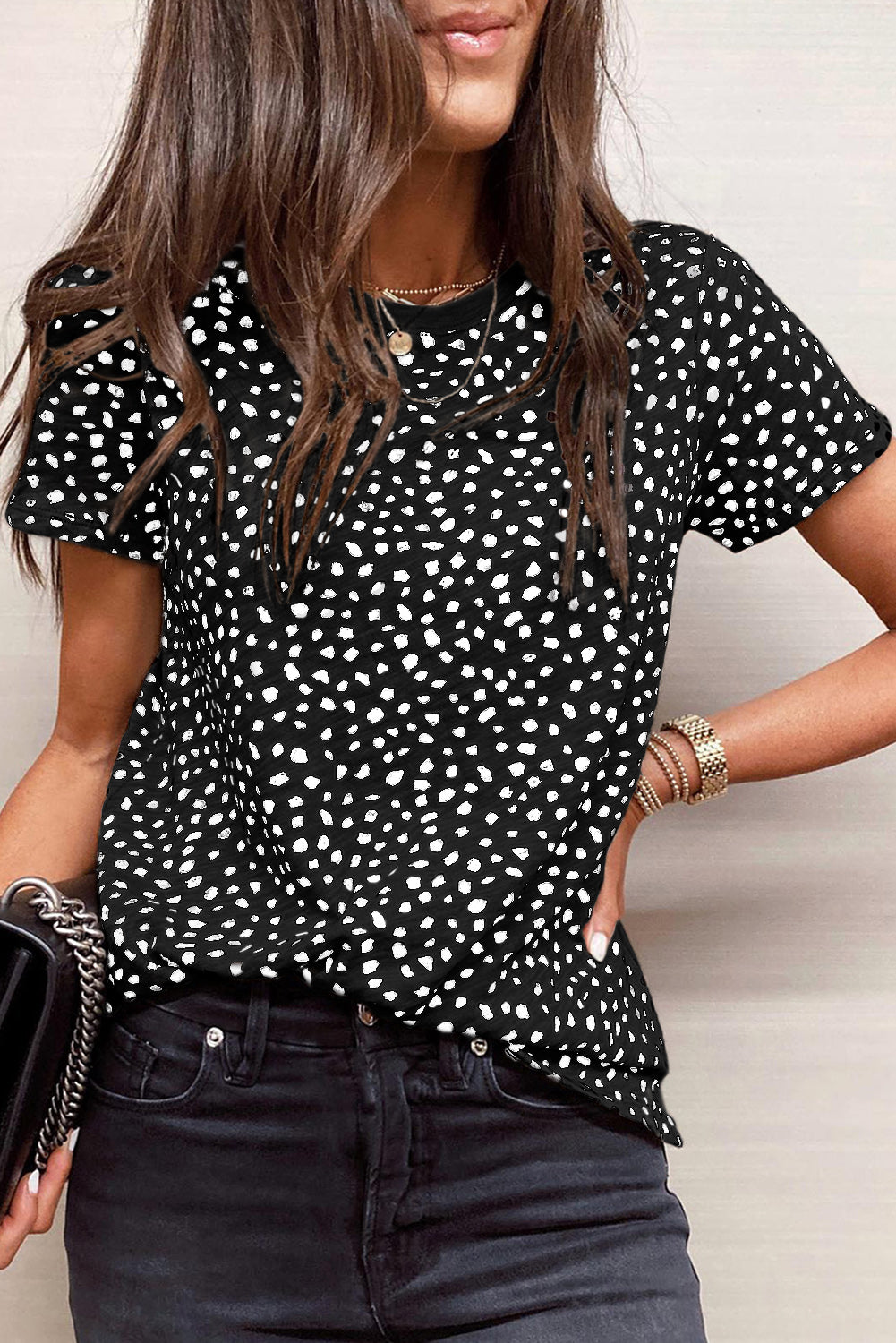 Animal Spotted Print Round Neck Long Sleeve Top