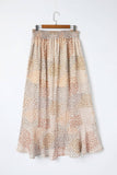 Boho Flower Print Smocked Waist Button Slit Maxi Skirt