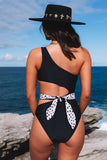 Asymmetric Cutout Belted One-piece Swimwear