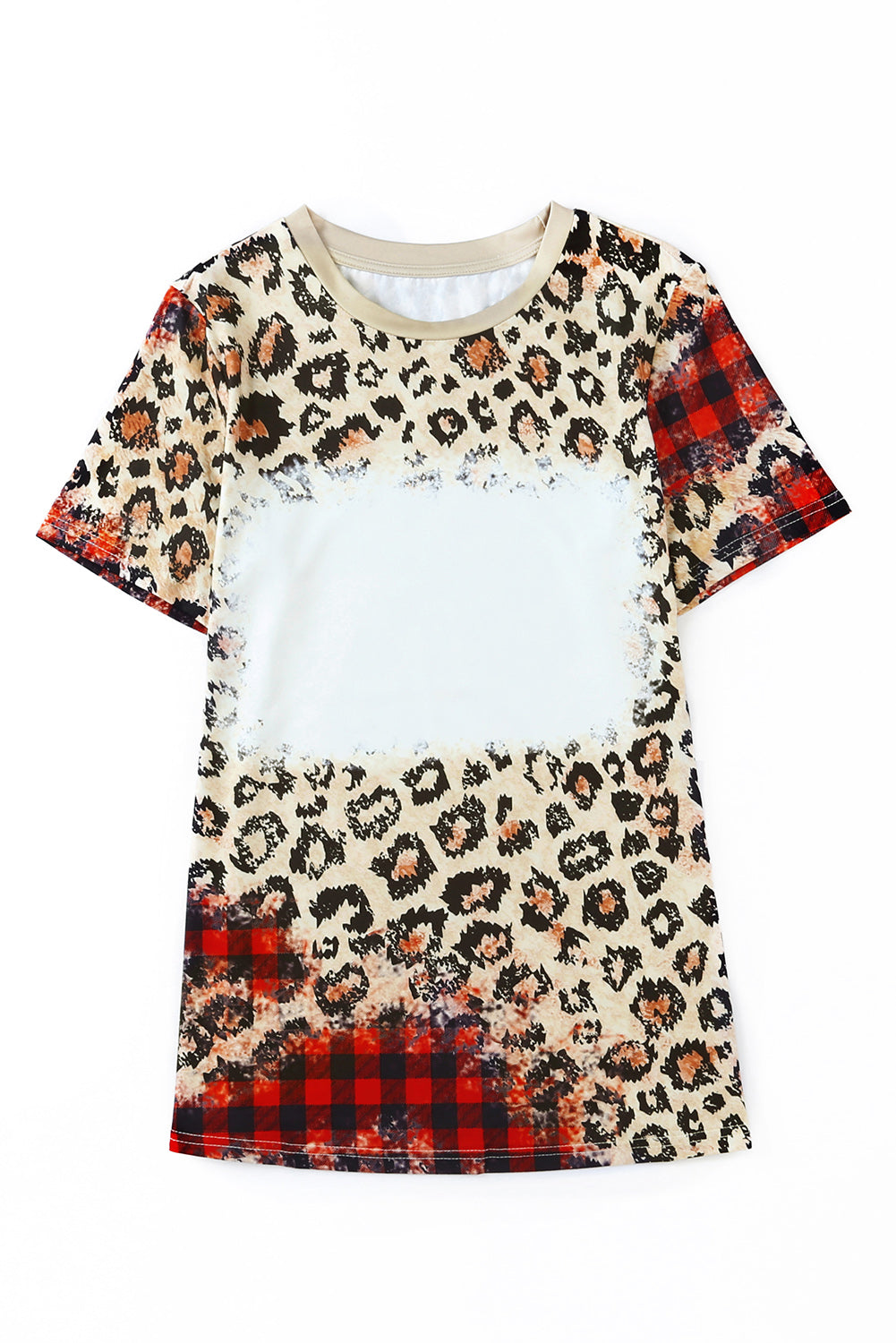 Plaid Bleached Print Short Sleeve T Shirt