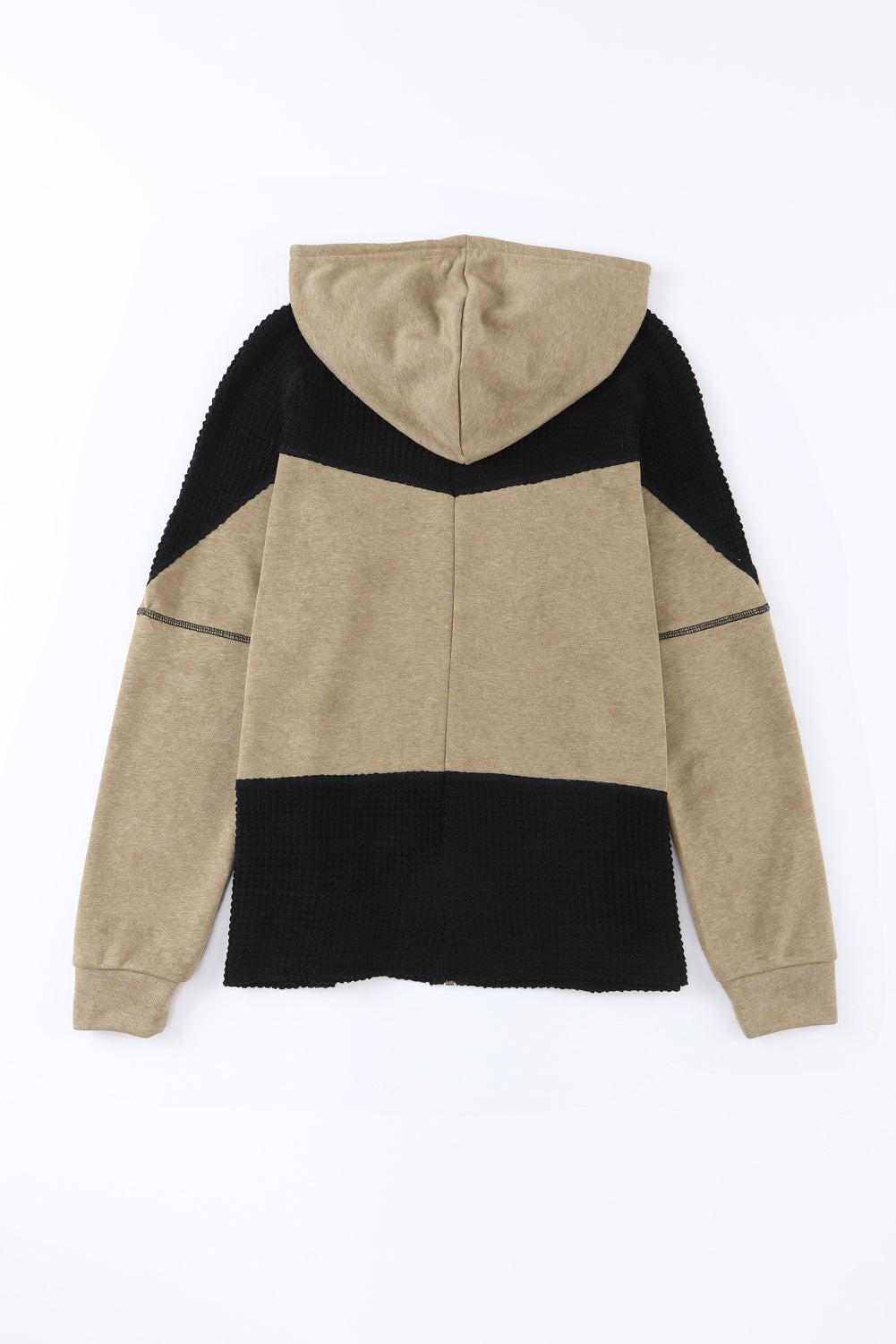 Plus Size Waffle Knit Patchwork Washed Hooded Jacket