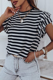 Stripe Print Tiered Ruffled Sleeve Tee