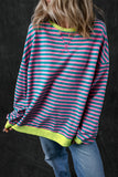 Sky Blue Stripe Oversized Contrast Trim Pullover Sweatshirt