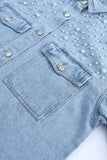 Veste en jean bleu ciel avec perles et strass