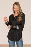 Lace Leopard Splicing Buttoned Knit Top