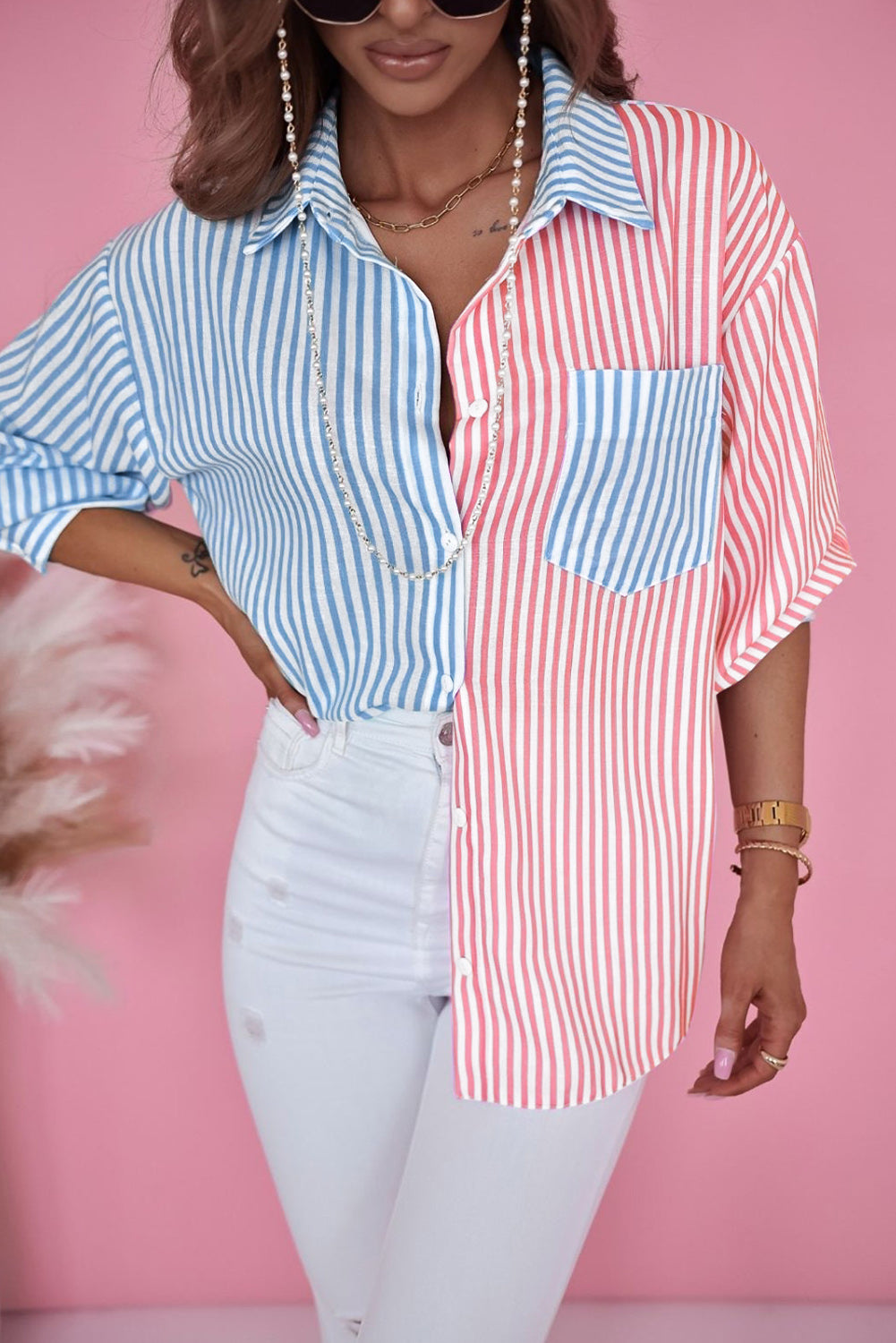 Contrast Striped Print Shirt