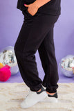 Black Textured Loose Fit T Shirt and Drawstring Pants Set