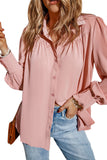 Solid Color Button Up Puff Sleeve Blouse