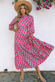 Bohemian Geometry Print 3/4 Puff Sleeve Dress