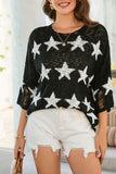 Star Print Half Sleeve Distressed Knit Top