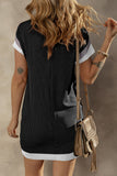 Moonlight Jade Textured Colorblock Edge Patched Pocket T Shirt Dress