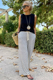 Drawstring Striped Wide Leg Pants