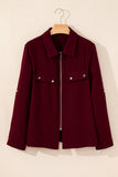 Red Dahlia Collar Tab Sleeve Zip Up Flap Detail Jacket