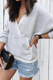 Contrast Trim V Neck Wrap Sweatshirt with Pocket