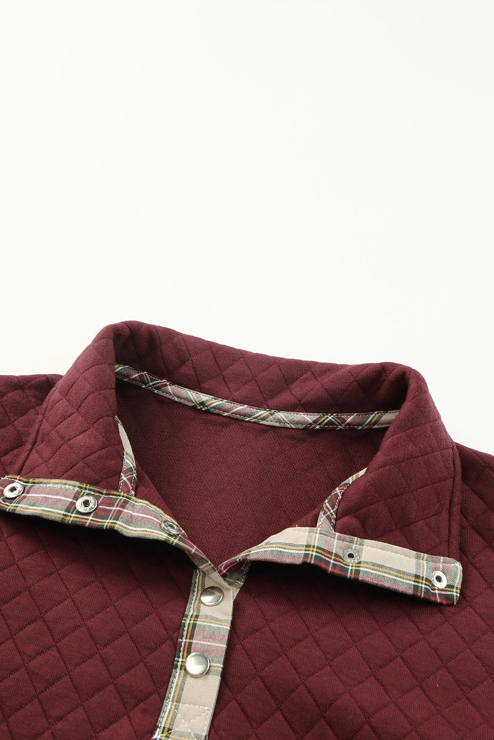 Geometric Texture Plaid Trim Sweatshirt