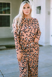 Leopard Print Long Sleeve Pullover and Pants Outfit