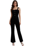 Sleeveless Buttoned Bodice Wide Leg Corduroy Jumpsuit