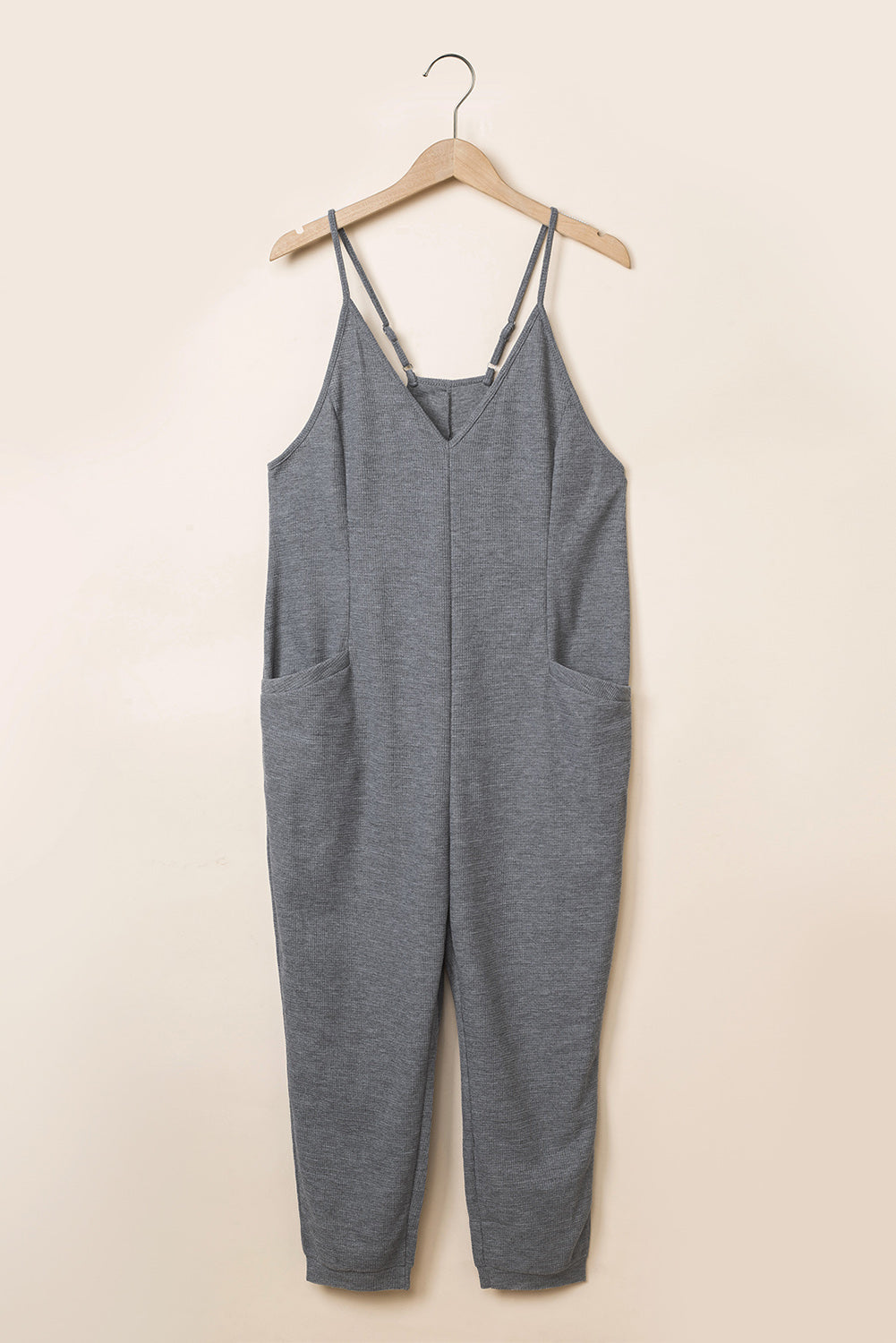 Textured Sleeveless V-Neck Pocketed Casual Jumpsuit