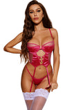 O-rings Strappy Mesh Bustier Thong Lingerie Set with Garter Belt