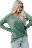 Ribbed V Neck Long Sleeve Top