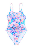 Floral Print Lace-up High Waist One-piece Swimsuit