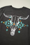 Carbon Grey Vintage Western Bull Head Skull Turquoise Aztec Graphic T Shirt