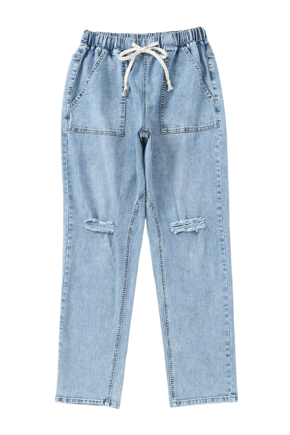 Pantalon de jogging en denim à poches rondes en détresse bleu ciel