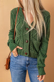 Front Pockets Buttons Textured Cardigan