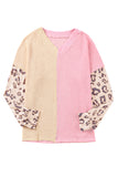 Plus Size Leopard Sleeve Color Block Waffle Knit Top