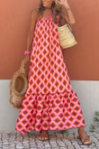 Fiery Red Geometric Print Loose Fit Sleeveless Maxi Dress