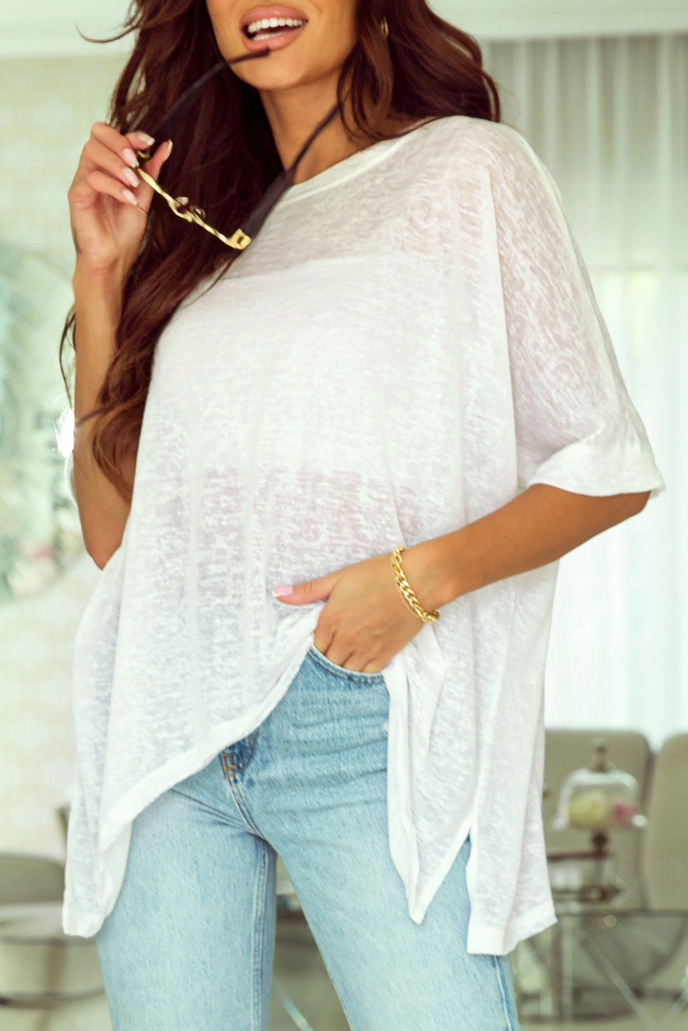 Batwing Sleeve Tunic Oversized T Shirt