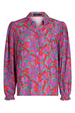 Chemise boutonnée à fleurs abstraites multicolores à manches longues bouffantes