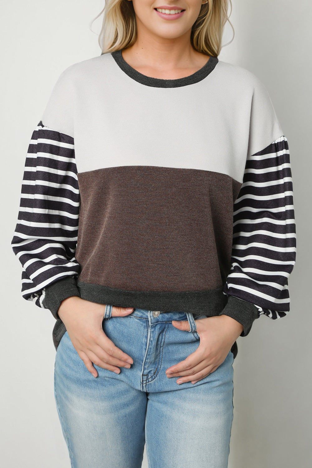 Contrast Striped Sleeve Color Block Pullover