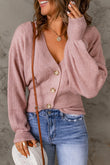 V Neck Buttoned Bishop Sleeve Cardigan