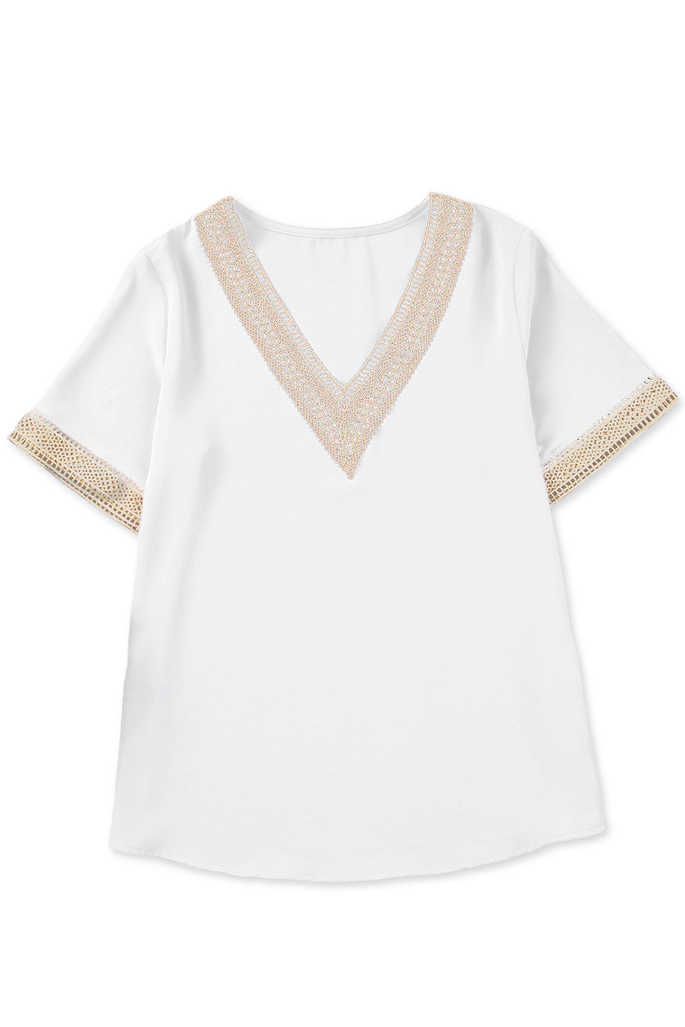 White Contrast Guipure Lace Cold Shoulder Tee