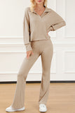 Wide Ribbed Textured Turn-down Pullover Pants Outfit