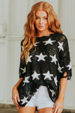 Star Print Half Sleeve Distressed Knit Top