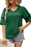 Swiss Dot Double Puff Sleeve Blouse