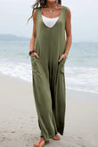 Sleeveless V Neck Wide Leg Jumpsuit with Pockets