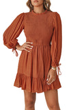 Smocked Puff Sleeve Ruffle Dress