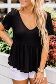 Short Sleeve Waffle Knit Peplum Top